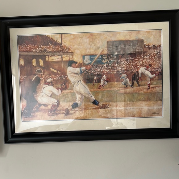 Vintage Baseball Art Print in Black Frame